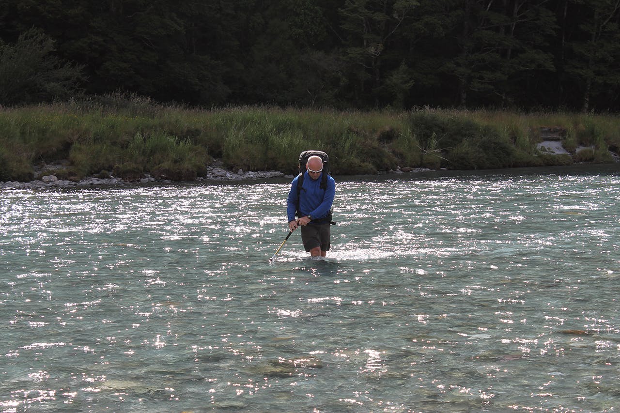 Hiking solo, use a pole to maintain two points of contact. Photo: Carrie Miller